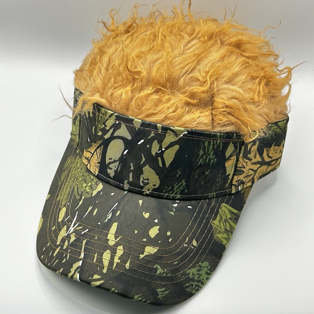 Hair Wig Costume Visor Hat Cap Adjustable Strapback Camo Brown Halloween Casual
